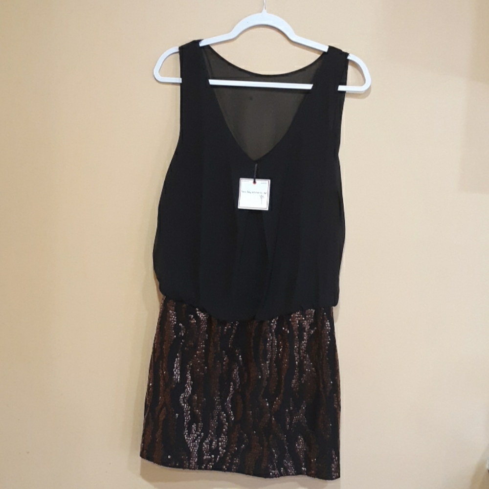 NWT black w/ bronze sequin party dress